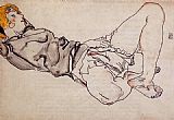 Egon Schiele Famous Paintings - Reclining Woman with Blond Hair